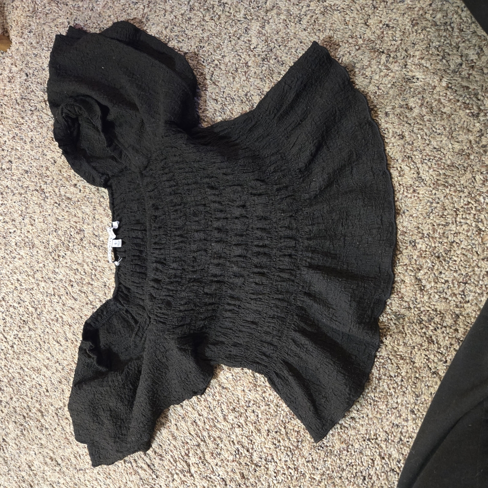 Black Textured Off-Shoulder Top